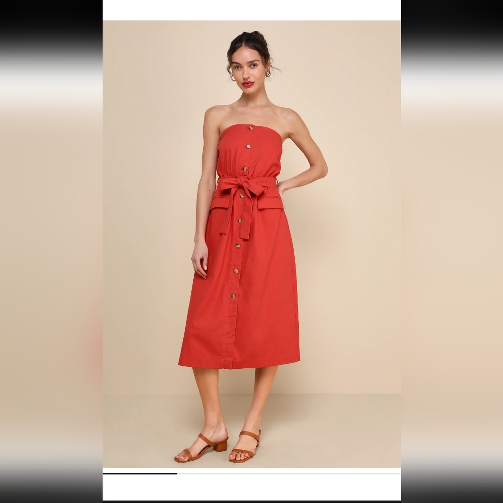 Lulu's Orange Strapless Tie Front Sundress